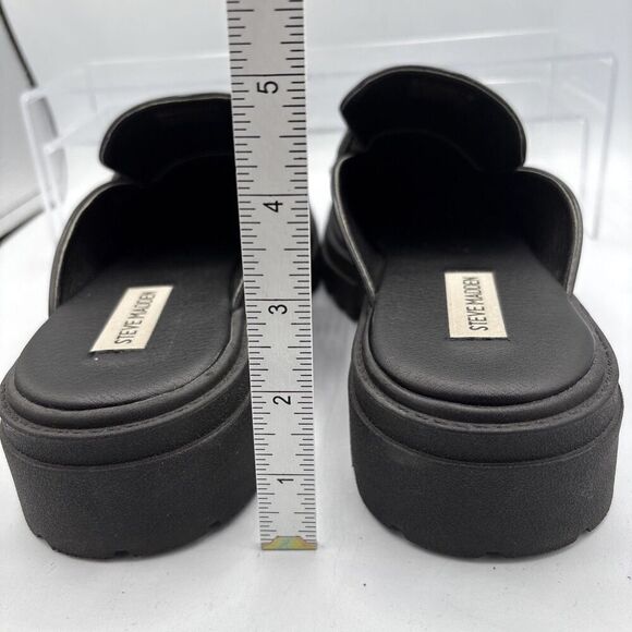 STEVE MADDEN Missk Black Patent Leather Mules Size 7.5 Chunky Loafer Y2k Retro - Picture 6 of 12